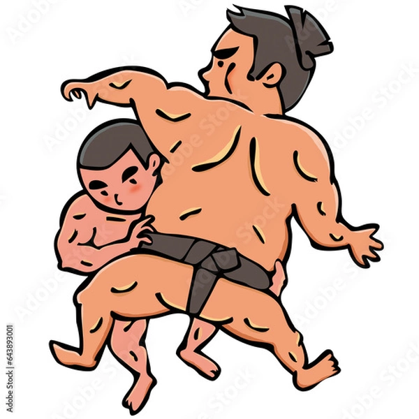 Fototapeta 関取を力一杯突き飛ばす若い相撲取り