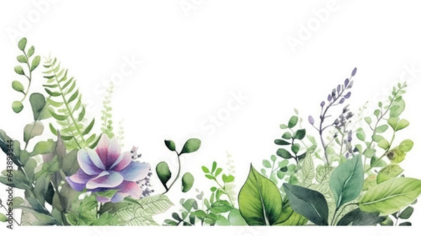 Fototapeta A hand drawn wreath floral border and leaves Generative AI