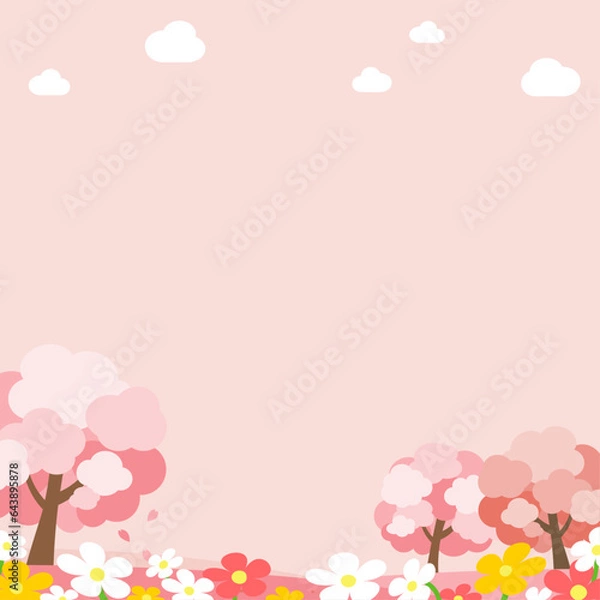 Fototapeta 背景イラスト_桜_花畑