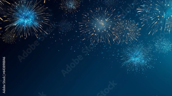 Fototapeta fireworks on blue background with stars and space for text