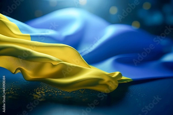 Fototapeta Blue and Yellow 3D Render Minimalist Ukrain flag bokeh background with minimalist symbol, Generative AI.
