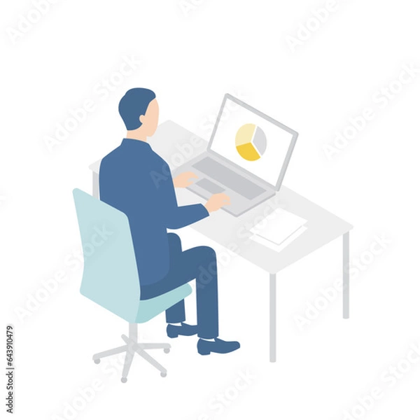 Fototapeta デスクで仕事をするビジネスマン　ノートパソコン