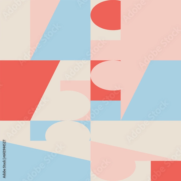 Obraz Abstract geometric vector seamless pattern. Modern background with simple shapes. Circles, squares, rectangles, triangles in pastel colors
