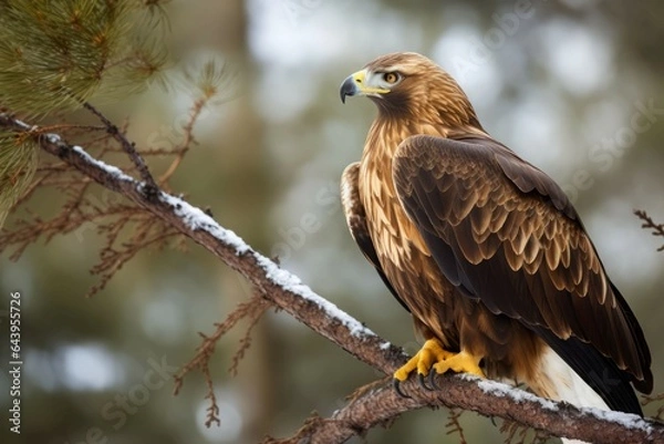 Obraz Eagle branch tree winter. Generate Ai
