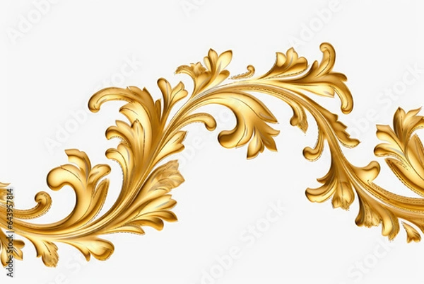 Fototapeta A white background with gold and white leaves, Generative AI