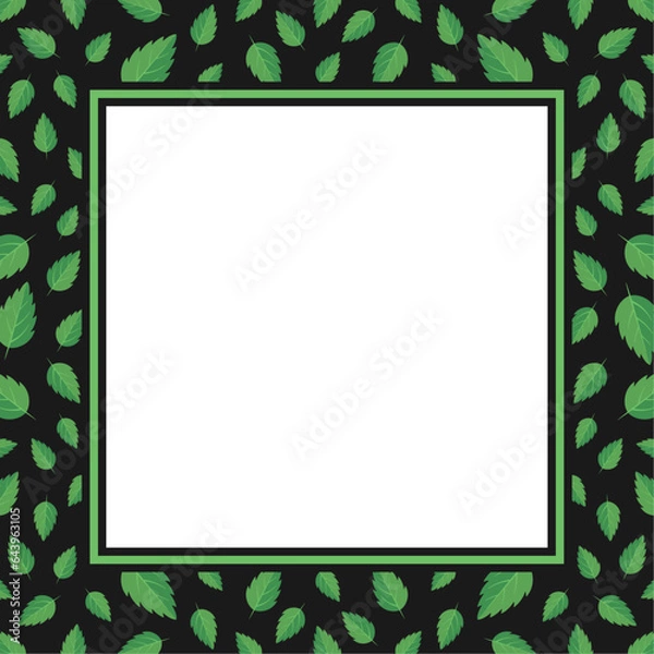 Fototapeta Vector square frame with copy space. Green leaves on black background.