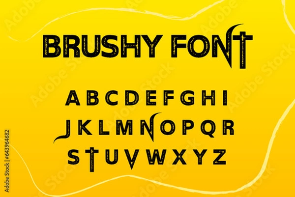 Obraz Brushy vector brush style font, alphabet, typeface, typography. Global Swatches Hand Made Brush Font Best Alphabet Painting Paint Brush. New 2023 font design with brushy effect. Use for mobile games.