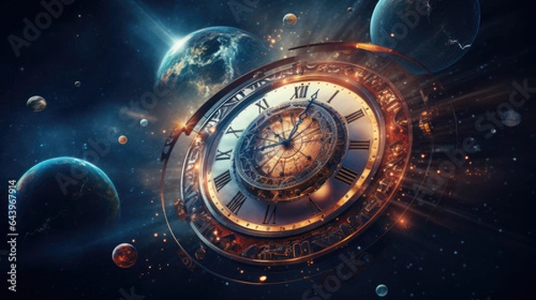 Fototapeta clock in space, time concept Generative AI