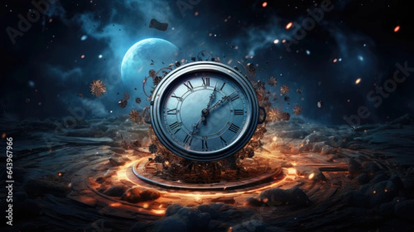 Fototapeta clock in space, time concept Generative AI