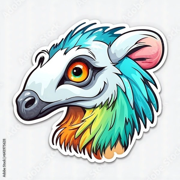 Fototapeta photo of a beautiful goat head sticker with bright colors isolated on white, generative AI