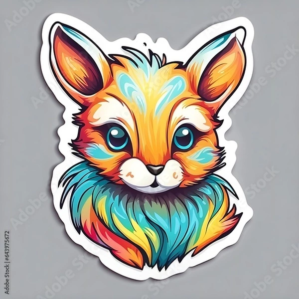 Fototapeta photo of a beautiful fox sticker with bright colors isolated on grey