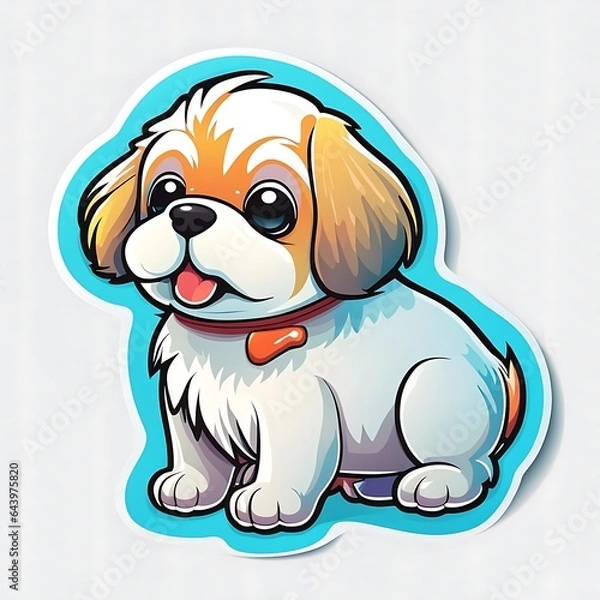 Obraz photo of a beautiful shih tzu dog sticker with bright colors isolated on light, shih tzu dog sticker, Generative AI