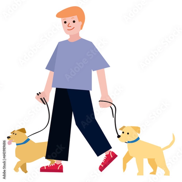 Obraz Man walking dog flat illustration