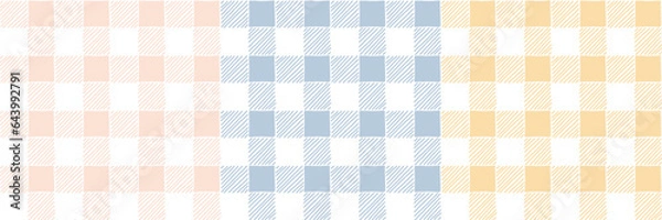 Fototapeta Hand Drawn set of Tartan checked plaid Vector Seamless Pattern. Romantic Artistic Cottagecore Checks in blue, yellow and pink.