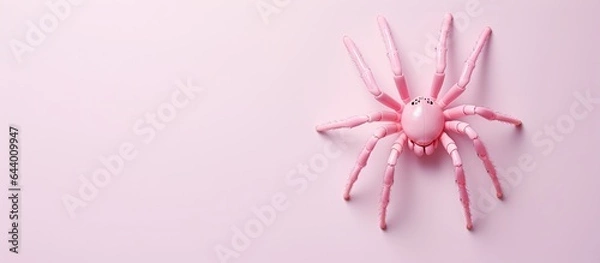 Fototapeta High quality photo of rubber spider toy on a isolated pastel background Copy space