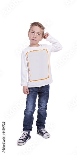 Fototapeta Elementary boy lost in thoughts