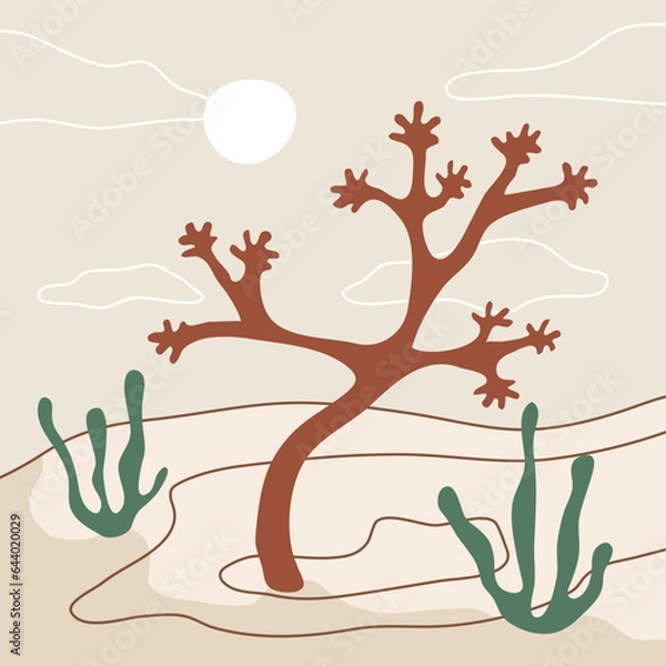 Obraz Hand drawn Wild Tree. Desert. Vector Illustration. Travel Vibe.