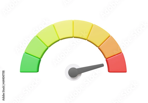 Obraz Arrow point scale speed high status red speedometer icon performance, pointer rating risk credit levels, meter, tachometer on isolated background. minimal cartoon. 3d rendering