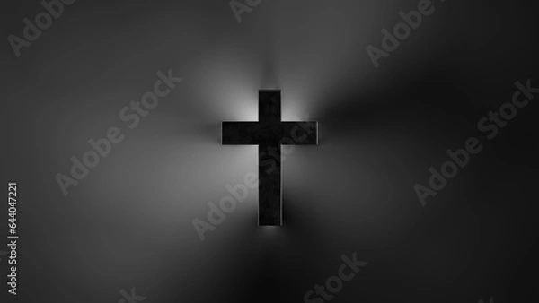 Fototapeta Centered sillouete Cross Sign on a cloudy misterious Dark Background. Christian religious concept