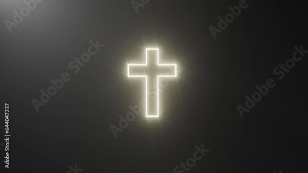 Fototapeta centered golden light Cross Sign on a Dark Background. Christian religious concept