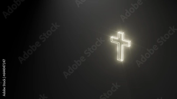 Fototapeta golden light Cross Sign symbol on a Dark Background. Christian religious concept