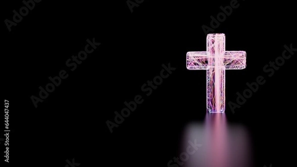 Fototapeta Neon colored lightful Cross Sign on a Dark Background. religious concept. room space for graphics or text.