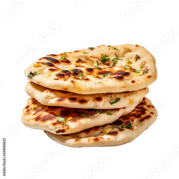Obraz Indian naan bread with garlic and butter isolated on transparent, PNG