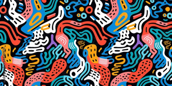 Fototapeta Abstract doodle of lines, spots and smudges in a seamless repeating pattern.