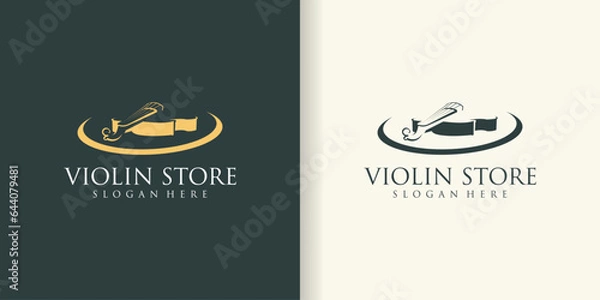 Obraz Violin orchestra fiddle music silhouette logo design vector icon