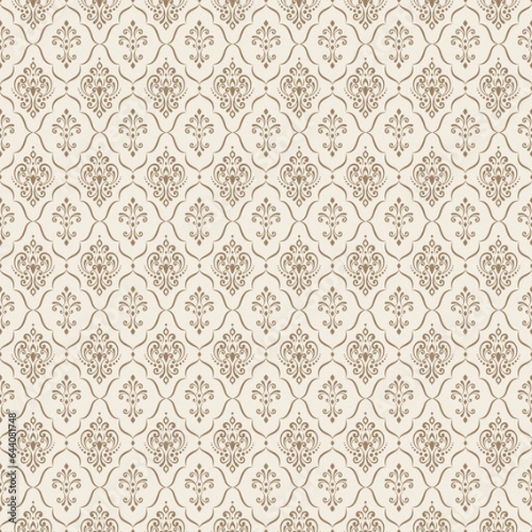 Fototapeta Seamless Gold Damask Pattern On Ivory Background