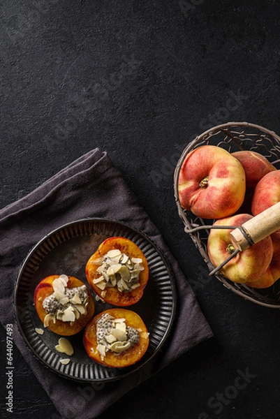 Fototapeta grilled peaches with yogurt and honey