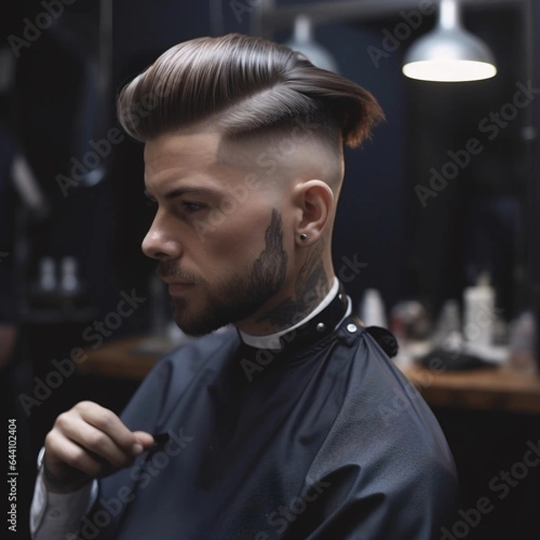 Fototapeta Modern Hairdresser at Work: Creating a Fashionable Haircut, generative AI