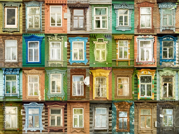 Obraz 32 multicolored tradition windows from russian town Murom.