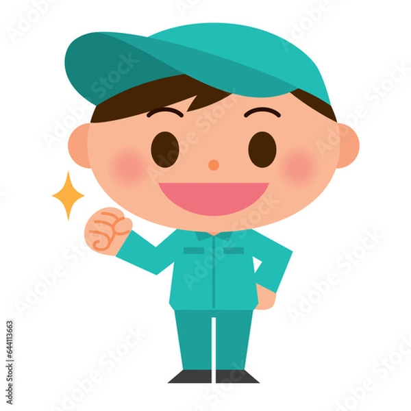 Fototapeta ガッツポーズ　作業着を着た男性