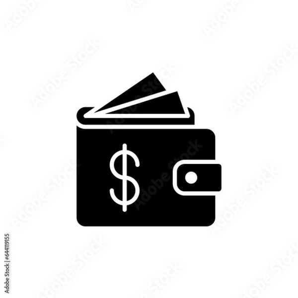 Obraz Wallet icon. Simple solid style. Affordable, investment, money, cash, dollar, bill, payment, business, finance concept. Black silhouette, glyph symbol. Vector isolated on white background. SVG.