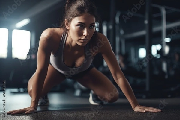Fototapeta shot of a young woman working out at the gym