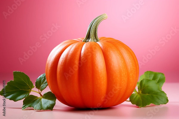 Fototapeta halloween pumpkin with leaves, halloween pumpkin, halloween pumpkin isolated on white, ai, ai generated, generated, ai generative, generative
