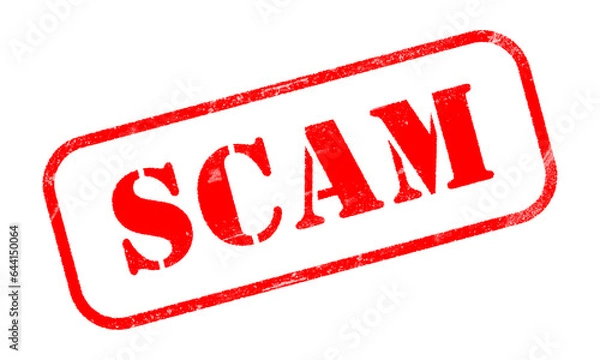 Fototapeta SCAM red rubber worn out stamp text on transparent background