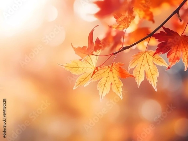 Fototapeta Autumn background with yellow and red leafs. Autumnal background, good for advertising or banners. Ai Generative