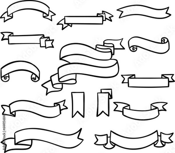 Obraz Text banner outline signs set. Simple black ribbon outline isolated on white. Vector illustration