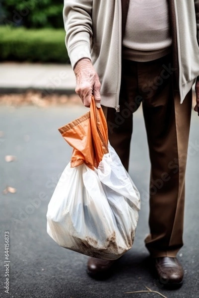 Fototapeta shot of an unrecognizable senior man holding a bag for rubbish collection