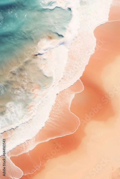 Fototapeta Beach and waves from top view turquoise water background generative ai