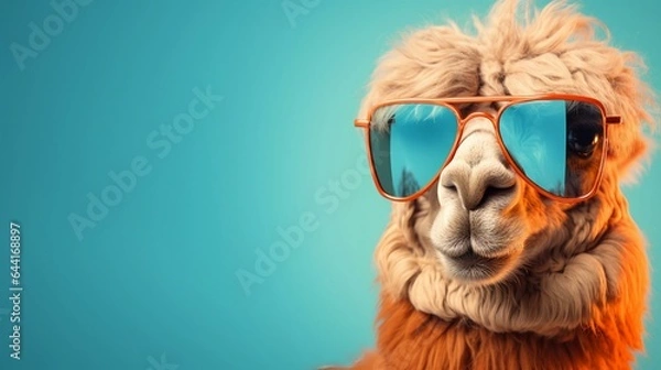 Fototapeta Camel in sunglass shade glasses isolated on solid