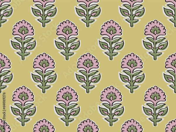 Fototapeta INDIAN BLOCK FLORAL ALL OVER PRINT SEAMLESS PATTERN VECTOR ILLUSTRATION