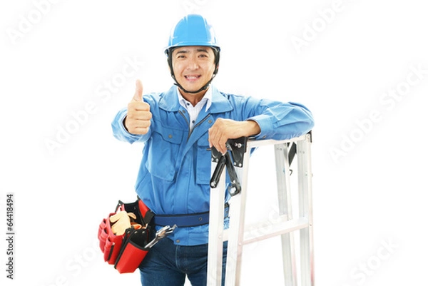 Fototapeta ガッツポーズの作業員