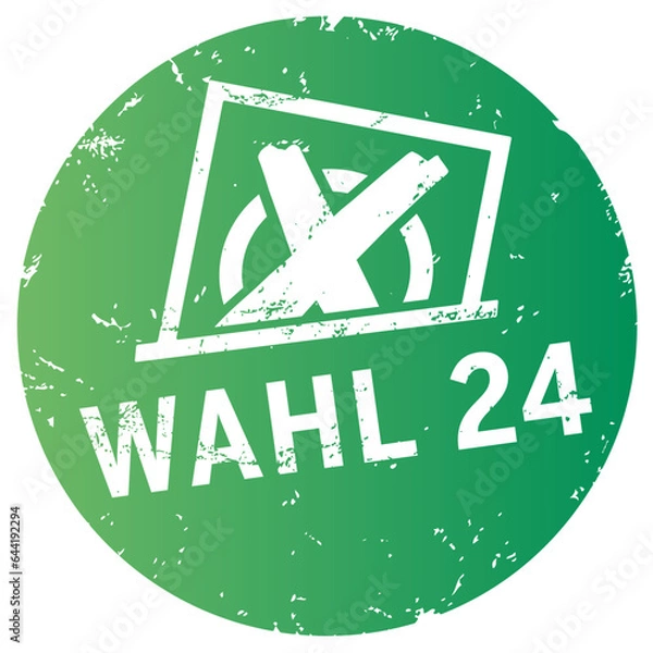 Fototapeta Button grün mit Schrift Wahl 24 mit Wahlzettel+Kreuz