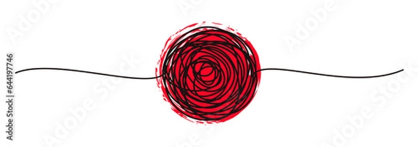 Fototapeta Tangled banner with scribbled circle hand drawn with thin line, divider shape. Png clipart isolated on transparent background