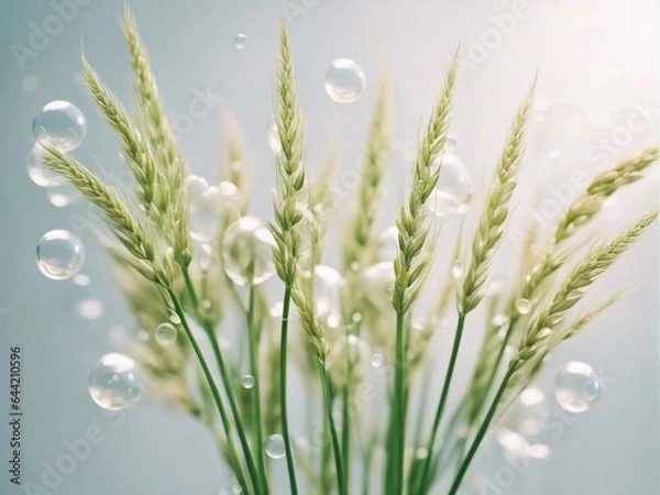 Fototapeta Cosmetics background, pastel Molecules, science background, lab background, herbal leaves, beauty products, bubbles background,Abstract Chemistry generative ai illustration art