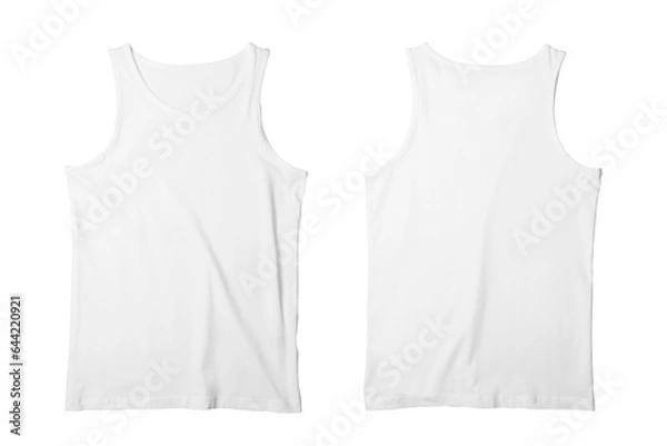 Fototapeta Blank Men White Tank Top Template Front and Back View Isolated