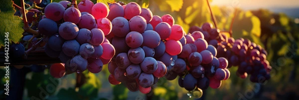 Fototapeta Delicious and Refreshing Grapes on Grapevines, AI generated